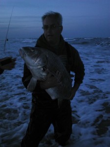 Eric Matuzsan, Brigantine, NJ with a	33 pound black drum; released